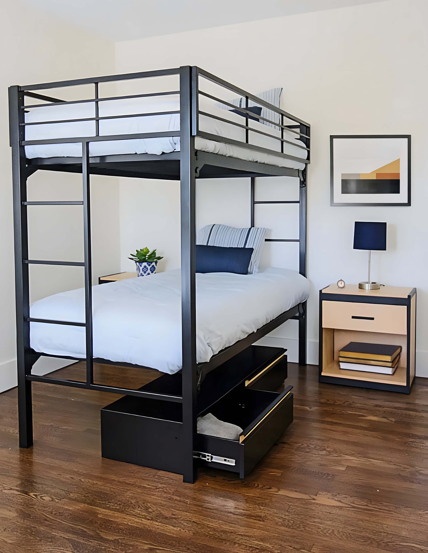 University Style Black Heavy Duty Steel Bunk Bed