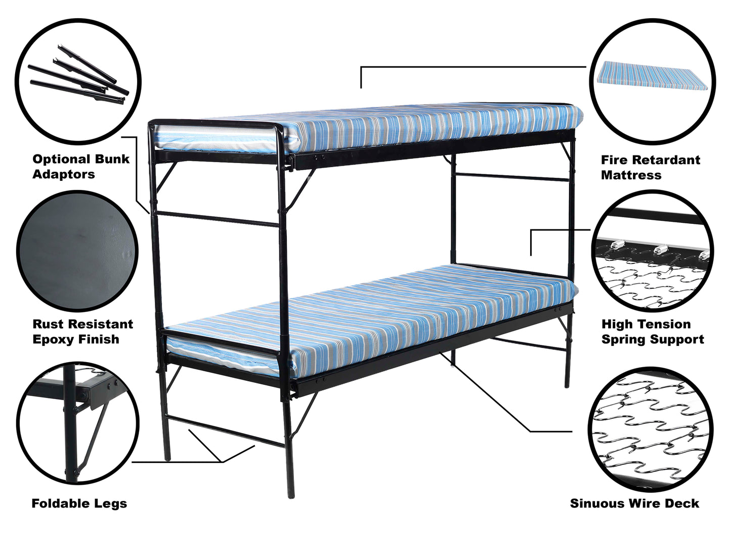 Army Style Steel Bunkbed With Mattresses.