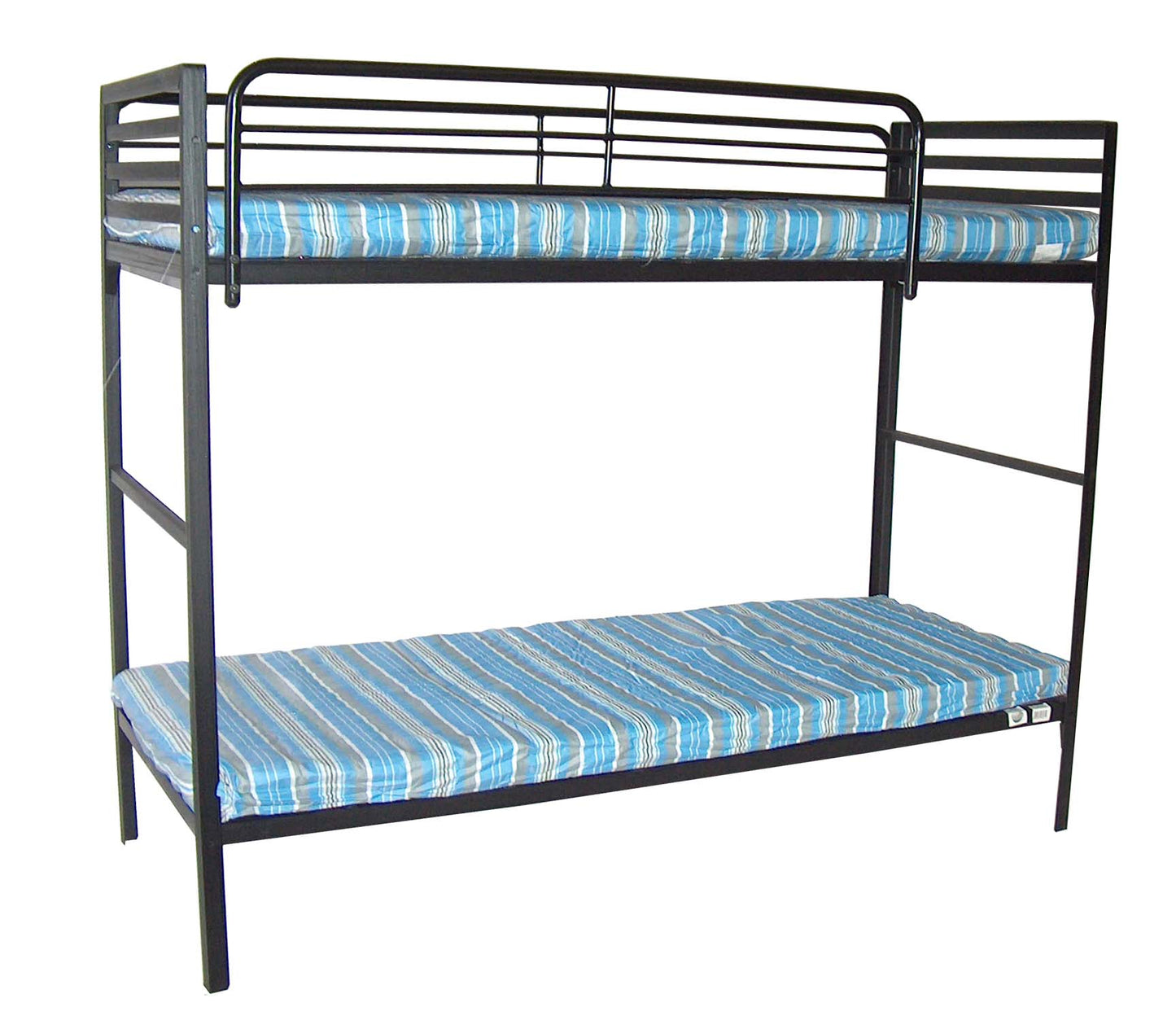 Black Angled Steel Camp Bunk Bed with Mattresses — Heavy-Duty Powder-Coated Frame