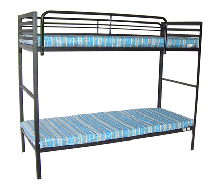 Black Angled Steel Camp Bunk Bed with Mattresses — Heavy-Duty Powder-Coated Frame