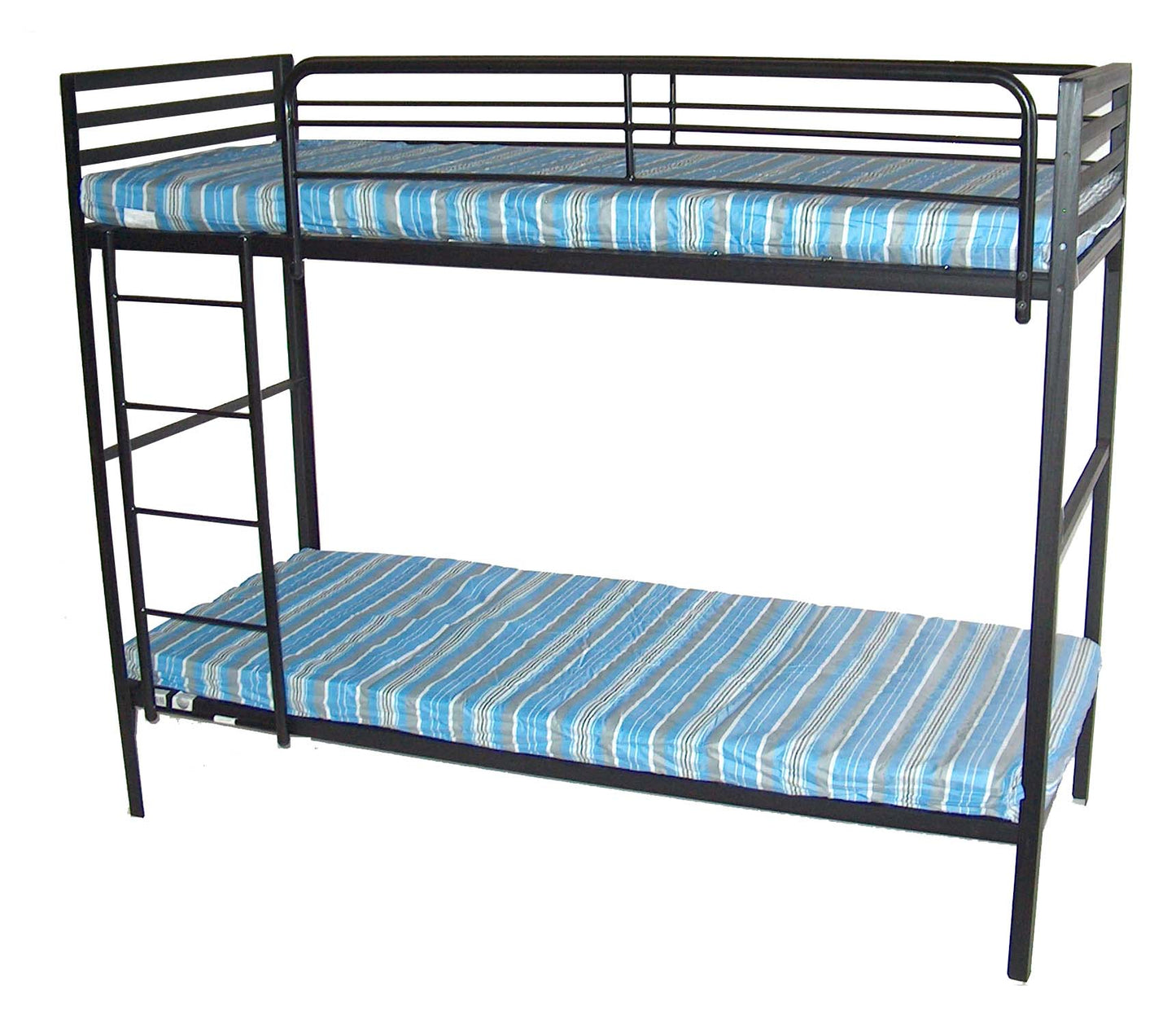 Black Angled Steel Camp Bunk Bed with Mattresses — Heavy-Duty Powder-Coated Frame