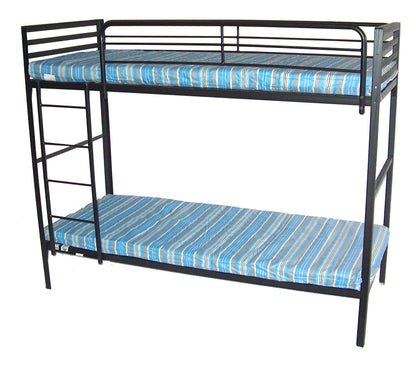 Black Angled Steel Camp Bunk Bed with Mattresses — Heavy-Duty Powder-Coated Frame