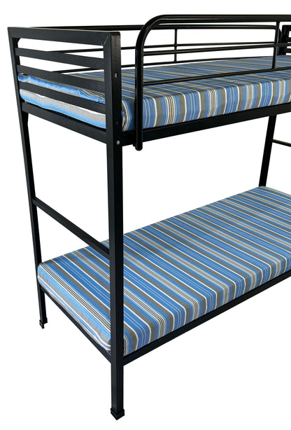 Black Angled Steel Camp Bunk Bed with Mattresses — Heavy-Duty Powder-Coated Frame