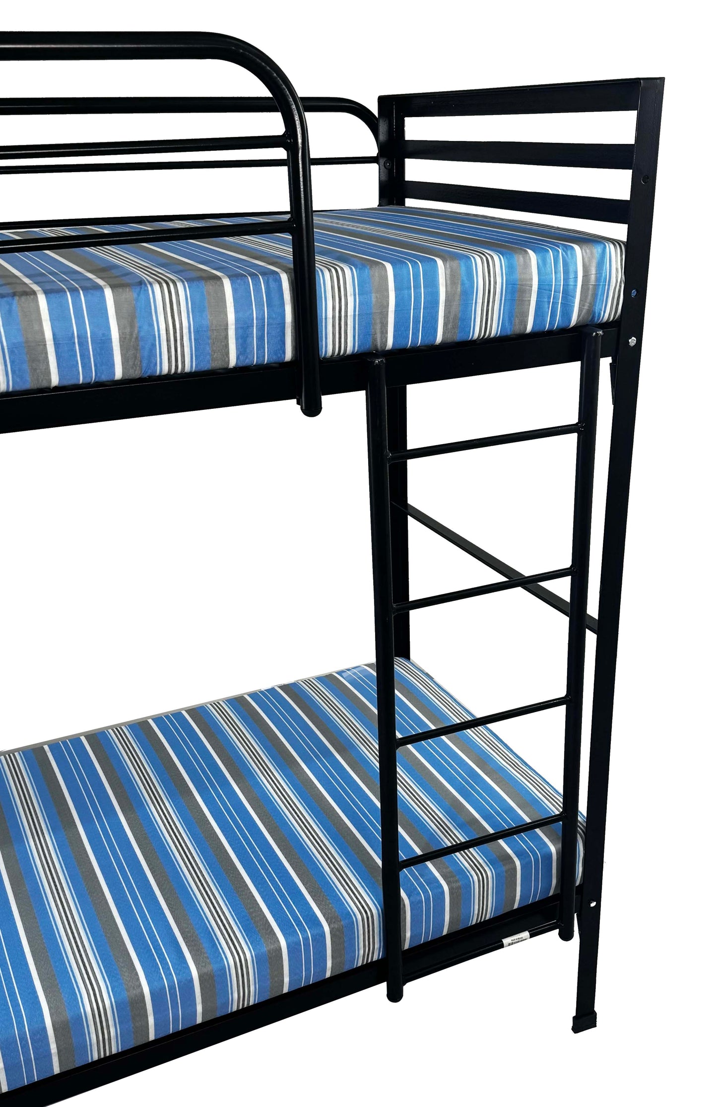 Black Angled Steel Camp Bunk Bed with Mattresses — Heavy-Duty Powder-Coated Frame