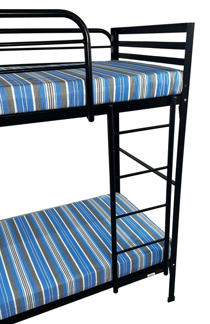Black Angled Steel Camp Bunk Bed with Mattresses — Heavy-Duty Powder-Coated Frame