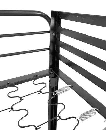 Black Angled Steel Camp Bunk Bed with Mattresses — Heavy-Duty Powder-Coated Frame