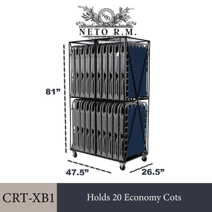 Cart for easy storage and movement with 3 Full Steel Shelf Cart with 20 XB-1 Cots