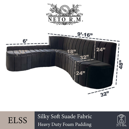 Extra-Long Two-Piece Curved Sectional Sofa – Silky Suede Fabric, Channel-Tufted Design
