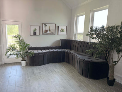 Extra-Long Two-Piece Curved Sectional Sofa – Silky Suede Fabric, Channel-Tufted Design