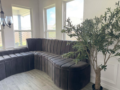 Extra-Long Two-Piece Curved Sectional Sofa – Silky Suede Fabric, Channel-Tufted Design