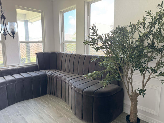 Extra-Long Two-Piece Curved Sectional Sofa – Silky Suede Fabric, Channel-Tufted Design