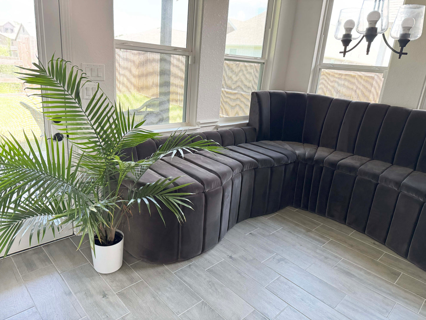 Extra-Long Two-Piece Curved Sectional Sofa – Silky Suede Fabric, Channel-Tufted Design