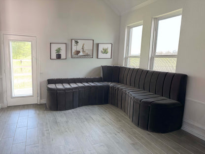 Extra-Long Two-Piece Curved Sectional Sofa – Silky Suede Fabric, Channel-Tufted Design