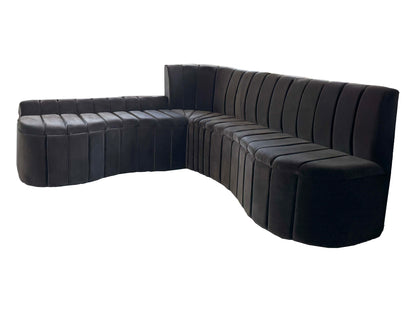 Extra-Long Two-Piece Curved Sectional Sofa – Silky Suede Fabric, Channel-Tufted Design