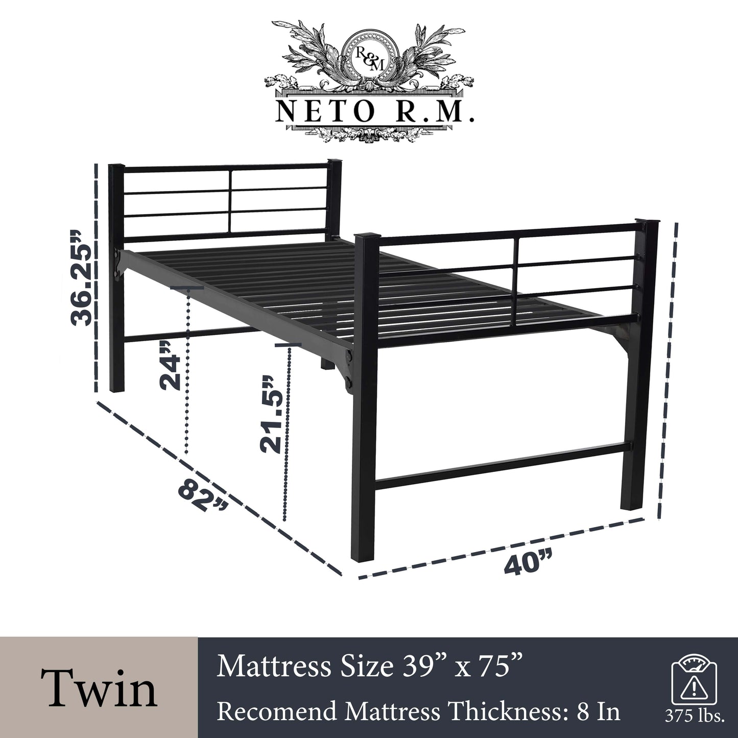 University Heavy Duty Metal Bunk-able Platform Bed Frame – Black