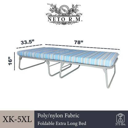 Extra Long Heavy Duty Foldable Steel Bed w/ 3.12" Thick Foam Mat
